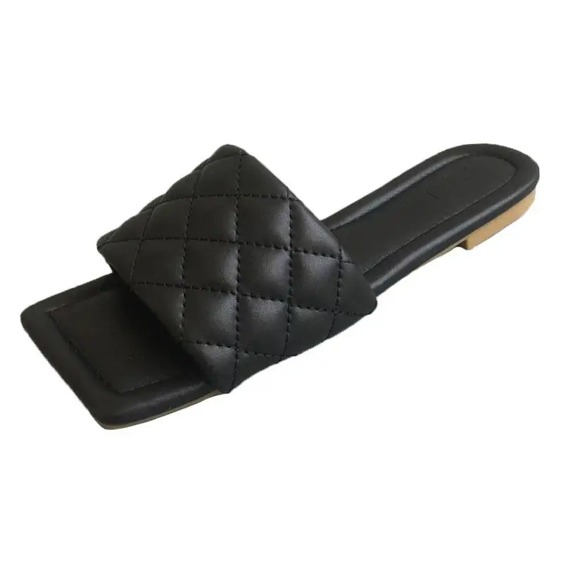 

Square Toe Flat Shoes Female Slippers Casual Slides Luxury Rome Rubber Basic Fashion PU Shoes Womens Slippers Outdoor Luxury Sli