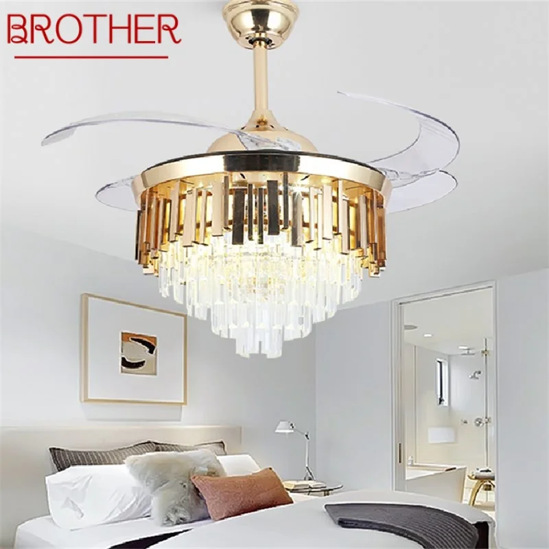 

BROTHER Ceiling Fan Light Invisible Luxury Crystal LED Lamp With Remote Control Modern For Home