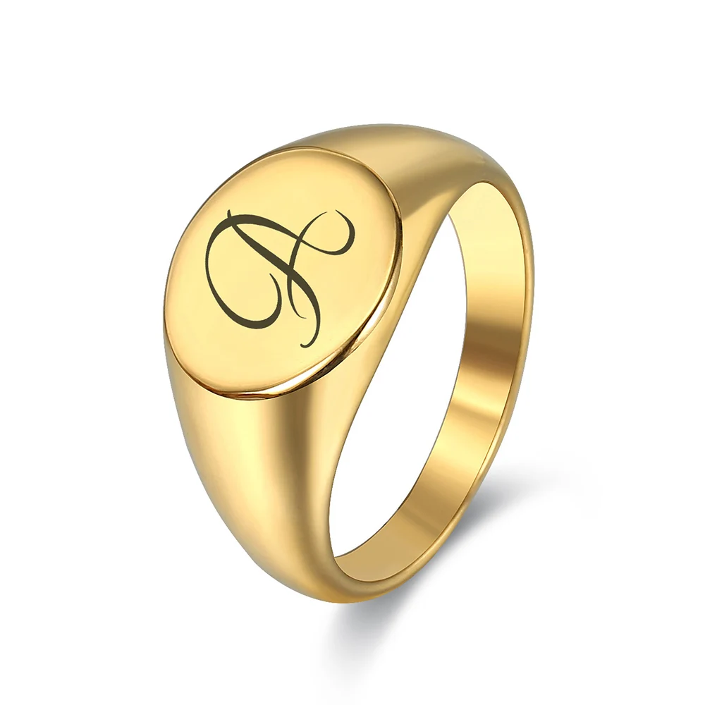 

316L Stainless Steel Customized Signet Rings for Women Initial Letter Stamp Statement Ring Best Friend Gift Femme 2021 HR450