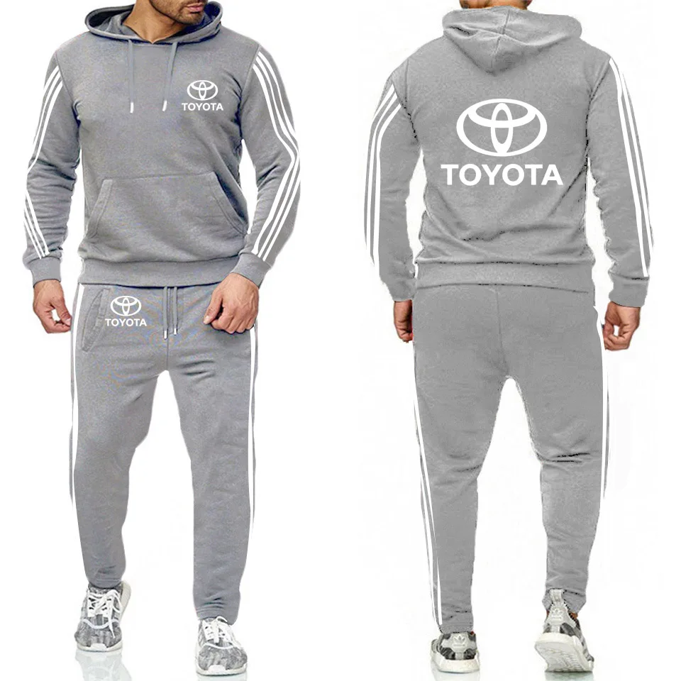 

Spring Autumn Men suits Toyota Car Logo Printed Sweatshirt Fashion Casual Hoodie Cotton Comfortable Men Hoodies+Pants Suit 2Pcs
