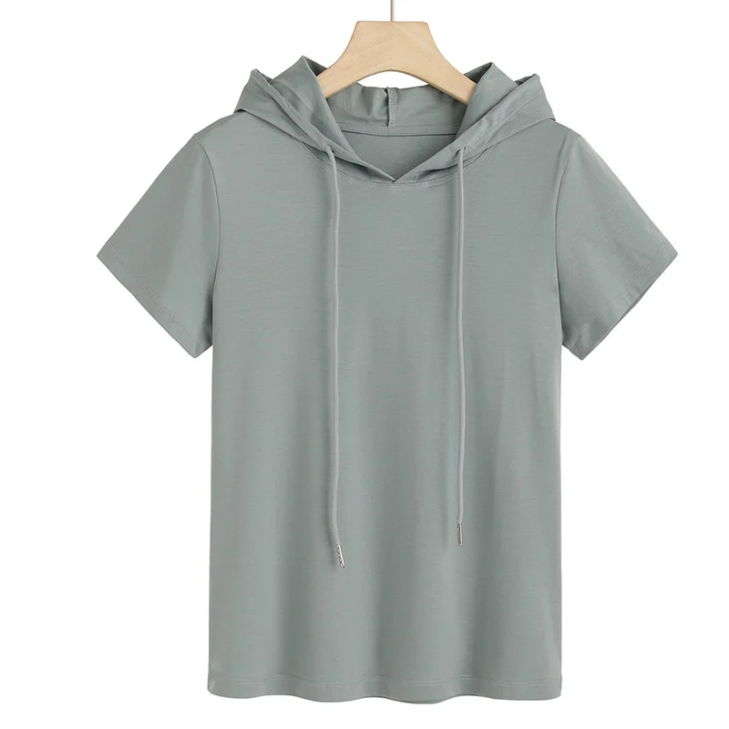 

Hooded T-shirt women's 80 thread mercerized cotton super hot spring and summer fashion short sleeve 6736