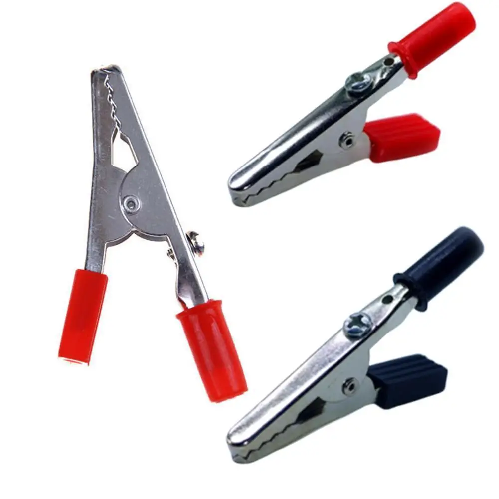 

50mm Plastic Handle Test Probe Metal Alligator Clips Black Safty Red X4N7