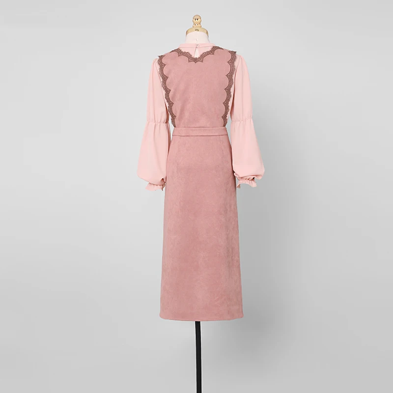 2019 осенние модные женские платья из двух частей с круглым вырезом длинными