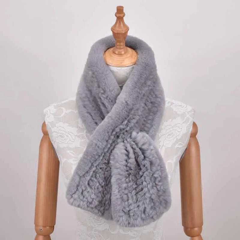 Женский зимний Настоящий мех кролика шарф Зимний Теплый вязаный натуральный