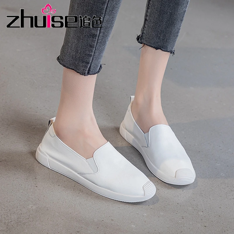 

2021 Spring New Leather Loafers Women Fashion All-match Flat Single Shoes White Shoes Nurse Shoes Pregnant Women Shoes