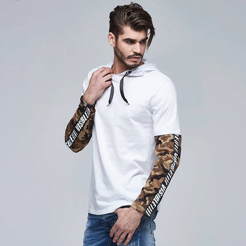 Женская мода 2020 мужские футболки в стиле пэчворк с длинным рукавом и капюшоном