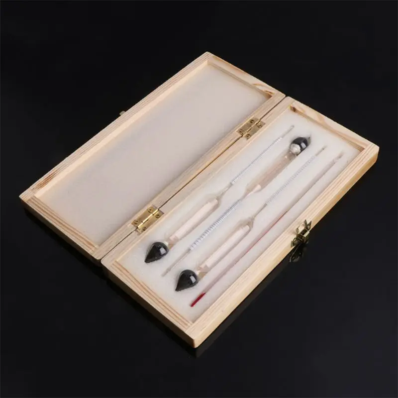 

Hydrometer Tester Vintage measuring bottle wooden box Set Tools Alcoholmeter Alcohol Meter Wine Concentration Meter Thermometer