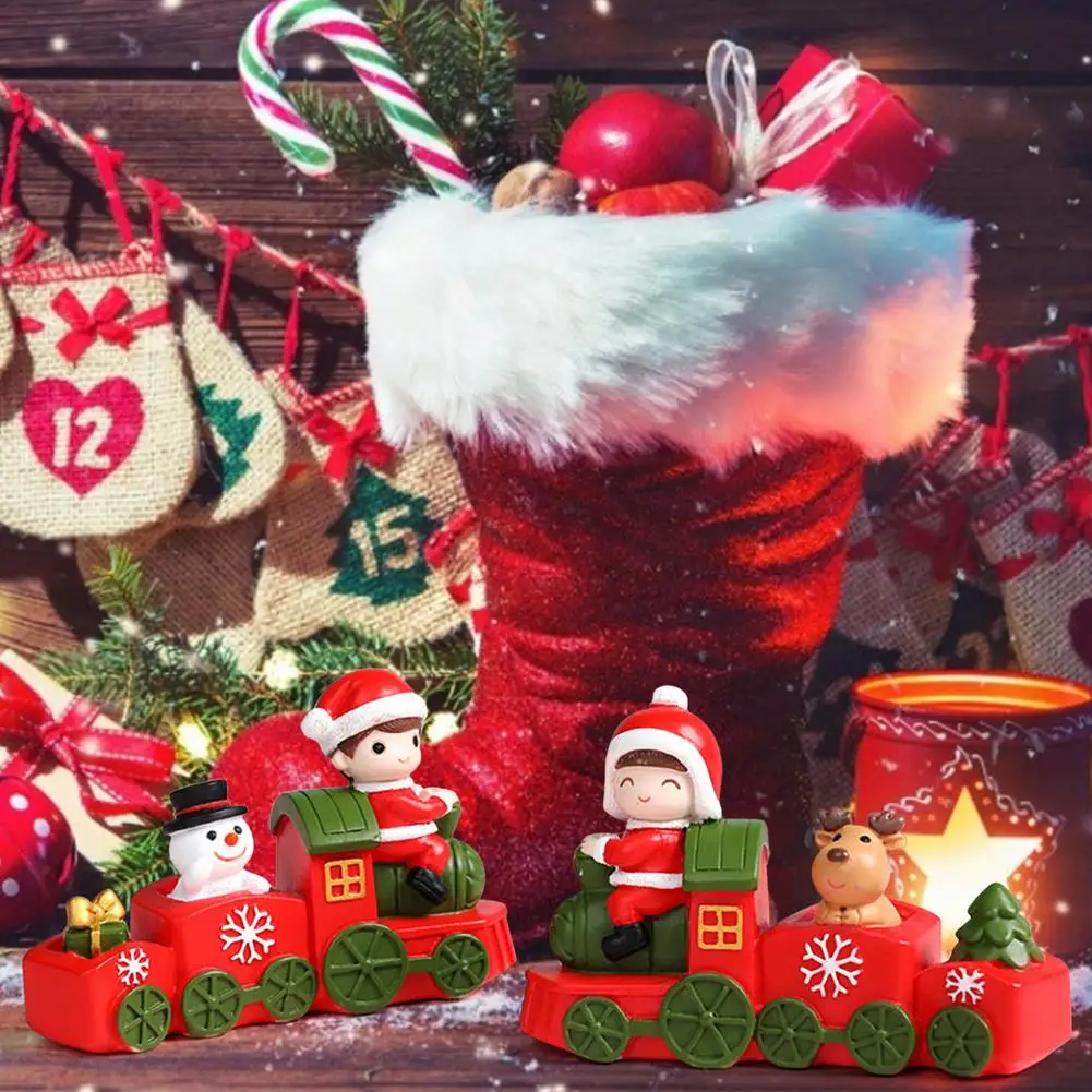 Cute Christmas Train Ornament Table Top Tree Resin Decorations Santa Claus Snowman Reindeer Figurine Statue Room Min | Дом и сад