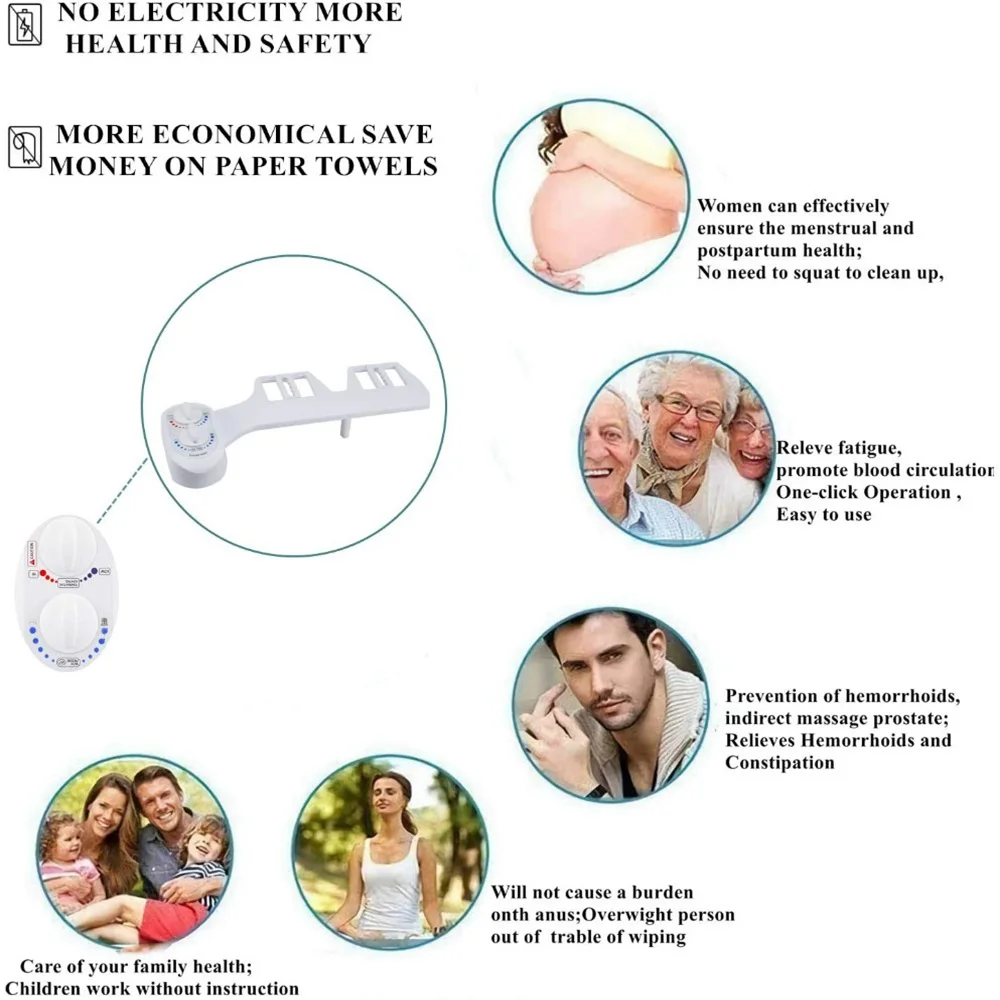 

Toilet Sprayer Bidet Attachment with Adjustable Water Pressure Switch & Non-Electric Self-Cleaning Single Nozzle Hot Cold Water