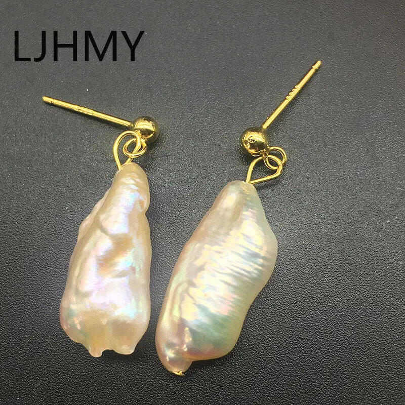 LJHMY 925 пробы серебряный шар розовый палочка настоящий пресноводный жемчуг Висячие серьги для женщин серьги Модные ювелирные изделия