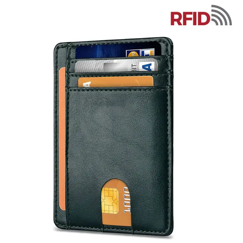 Тонкий кожаный кошелек с блокировкой RFID минималистичный для кредитных карт