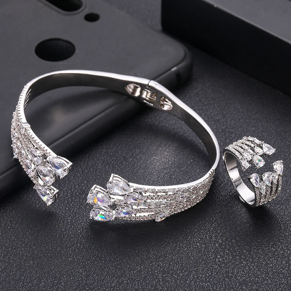 Роскошные наборы jankelly из браслета и кольца в форме капли модные серебряные