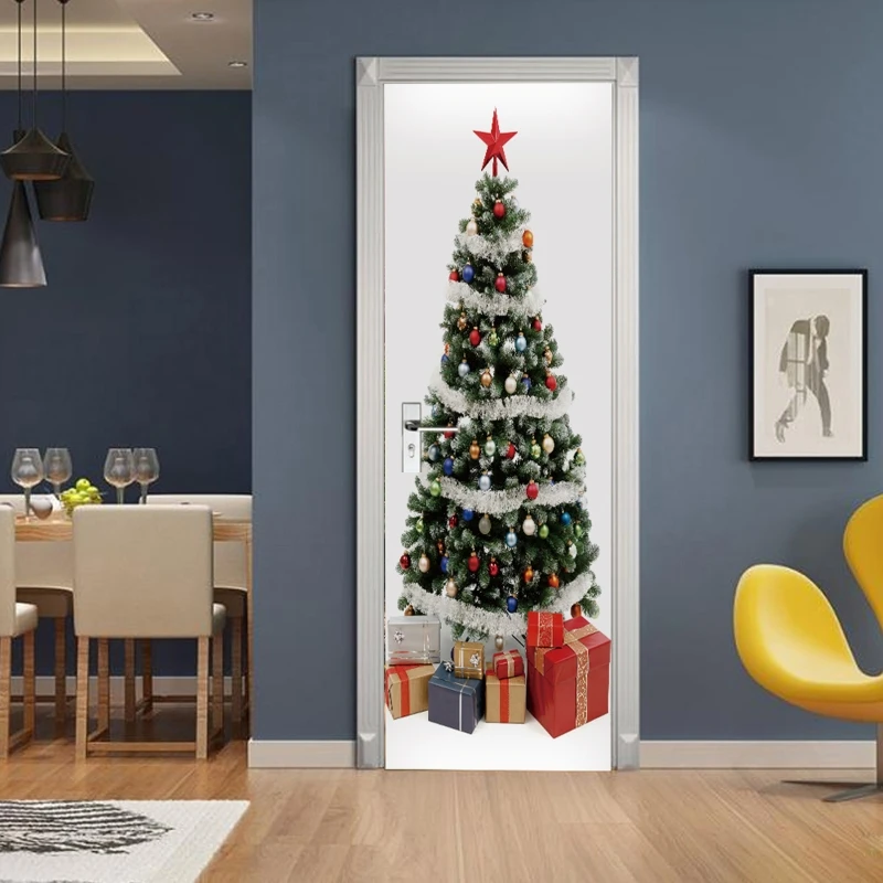 

2pcs/set 3D Christmas Tree Decorative Refrigerator Door Sticker Wall Mural Decal