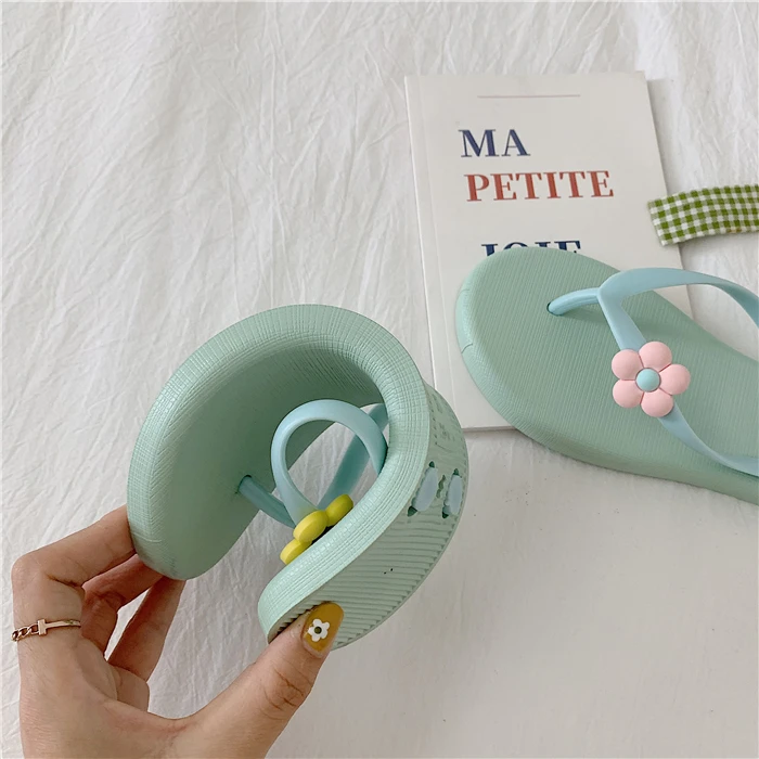 Шлепанцы женские с цветами Симпатичные сандалии для девочек без застежки