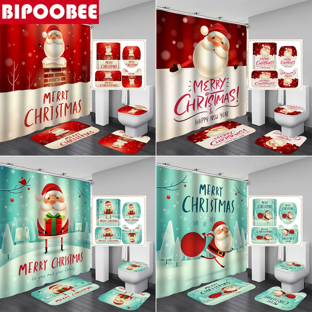 Рождественские шторы для душа с Санта-Клаусом 3D из искусственной ткани крышка