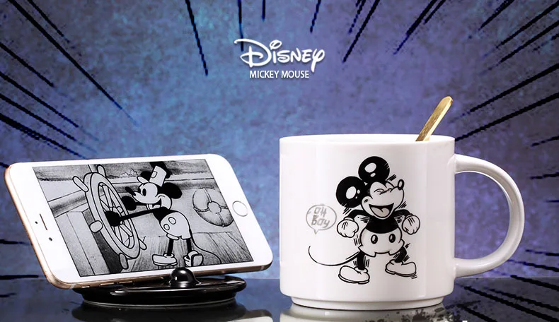 Disney чашка для воды большой емкости керамическая крышка чашка с ложкой необычная Кружка Мода Мультфильм Молоко Кофе Кружка