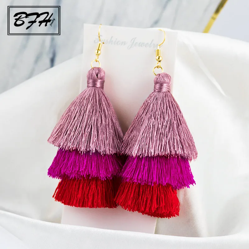 Модные трехслойные длинные висячие серьги BFH с кисточками для женщин женские