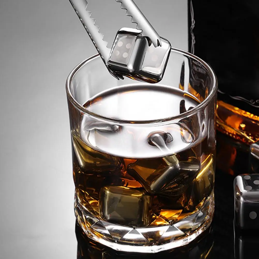 

1 Set Ice Cubes Anti-deformation Reusable Stainless Steel Quick Cooling Whiskey Chilling Stones for Bar