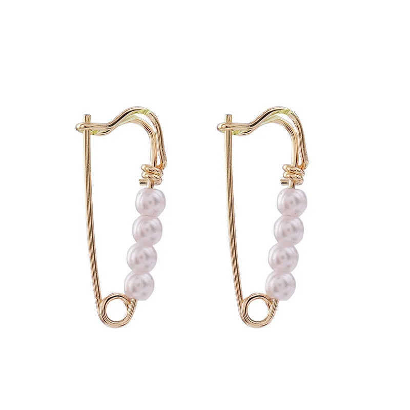 

HANGZHI 2021 NEW Simple design punk pearl pin stud earrings hip hop personality earrings female earrings