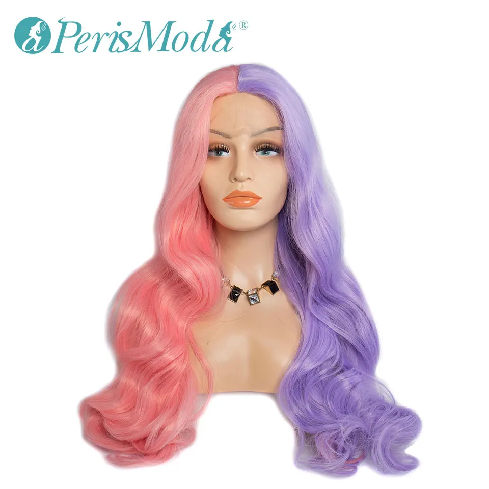 Длинные волнистые полурозовые и полуфиолетовые 26 дюймов Синтетические