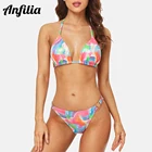 Женский треугольный комплект бикини Anfilia, купальный костюм с принтом, с высоким вырезом, с гепардовыми пряжками