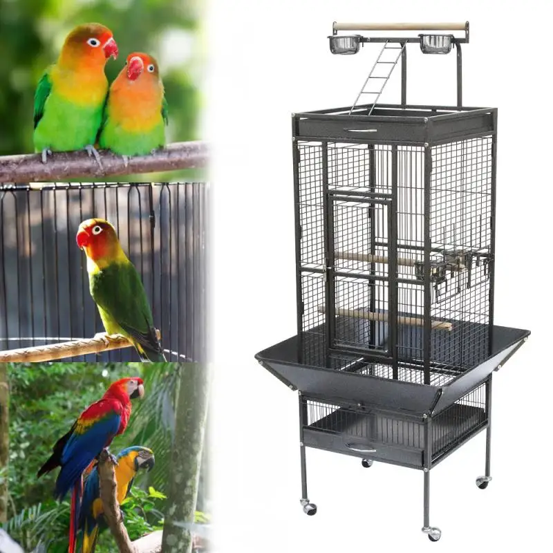 

Luxury Large Bird Cage 65.5*65.5*156cm With Chassis Frame + 4 Casters Large Bird Cage Bird Parrot Cover Bird Cage HWC