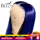 Beeos цветной синий 150% 13*6 парик из человеческих волос с глубокой кружевной передней частью, предварительно выщипанные волосы, бразильский парик на сетке с детскими волосами Remy