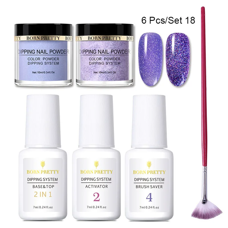 Set 18 BORN PRETTY 6 шт. погружающийся порошок для ногтей набор голографический розовый Dip блеск для ногтей порошок пигмент украшения для ногтей - Цвет: Set 18