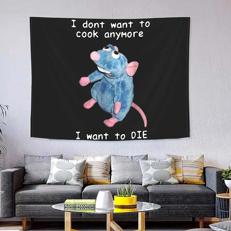 

I Don't Want To Cook Tapestry Anymore I Don't Want To Die The Cute Mouse Wall Hanging Living Room Room Decoration Wall Hanging
