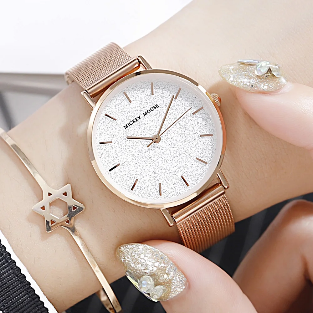 Женские кварцевые часы с диснеевским Микки Маусом модные трендовые наручные со