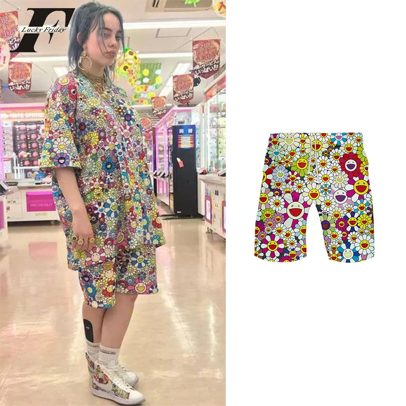 Billie Eilish цветок шорты для женщин и мужчин цвета Летние шорты Harajuku больших размеров Шорты в уличном стиле