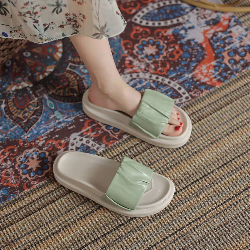 

Beach Shoes Slippers Flat Slipers Women Med Luxury Slides Platform Sabot 2021 Designer Summer PU Slippers Casual Shoes Med Slide