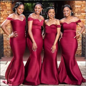 Bridesmaid Dresses Burgundy Off The Shoulder Satin Sweep Train Bridesmaid Dresses Wedding Party Bridemaid Gowns With Zipper Back Bridesmaid Dresses Burgundy Off The Shoulder Satin Sweep Train Bridesmaid Dresses Wedding Party Bridemaid Gowns With Zipper Back