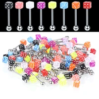 80pcslot steel 14g tongue piercings stud colorful tongue barbell rings lot dice labret stud lip helix piercings fashion jewelry