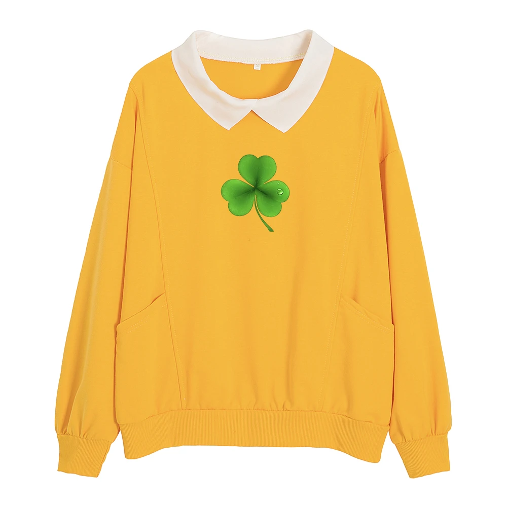 Lucky Color Green Hoodies Cute Sweatshirts for Teens Vintage Streetwear Loose Spring Autunm Cotton Sweetshirt St. Patrick's Day