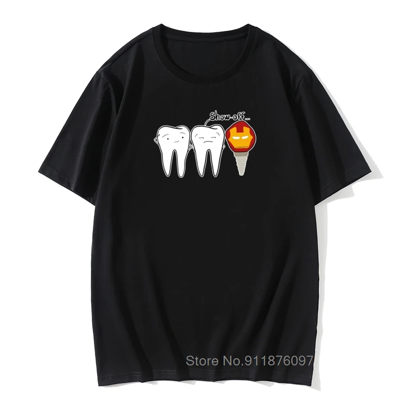 

Men's Show-off Tooth T-Shirts Dental Implant Dentist Dentistry Tees Vintage Short Sleeve Tops 100% Cotton T Shirt Big Size