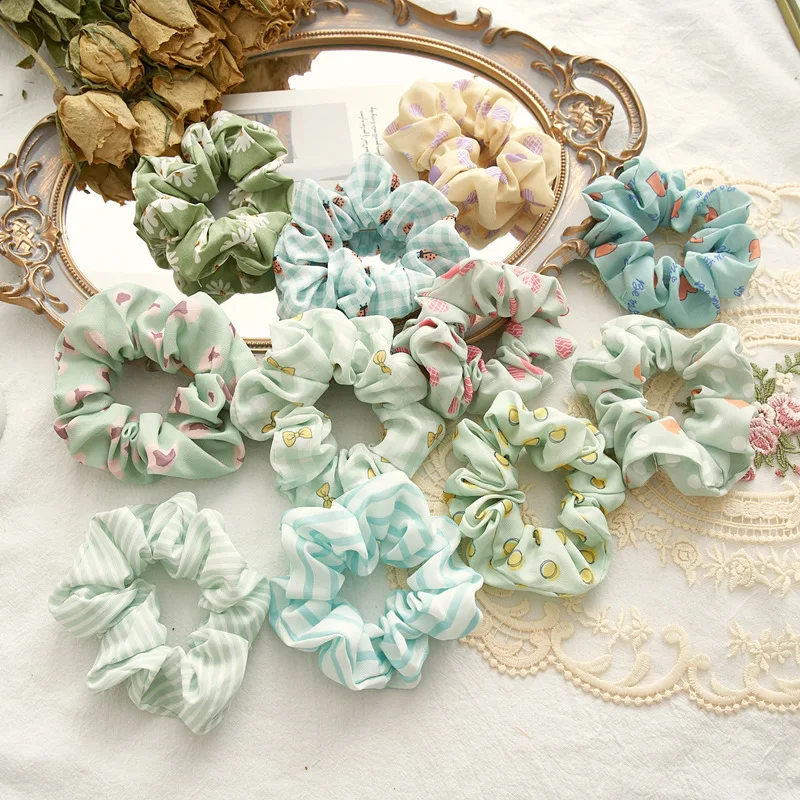 

(10 Pieces) Korean Style New Bow Tie Striped Dot Girl Headband Summer Green Elastic Hair Band