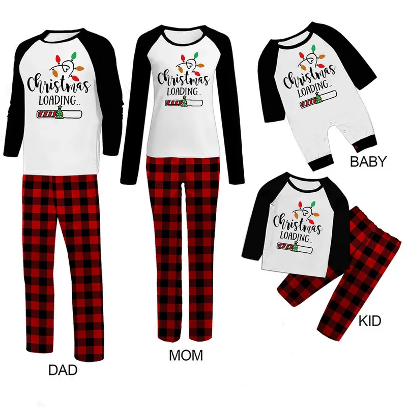 

Christmas Father Mother Kids Clothes Homewear Top+Pants Family Matching Outfit Plaid Xmas Sleepwear Pajamas Set Baby Romper