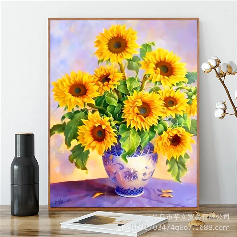 

Flower full of diamonds and diamond painting Sunflower and chrysanthemum flower arrangement home decoration painting