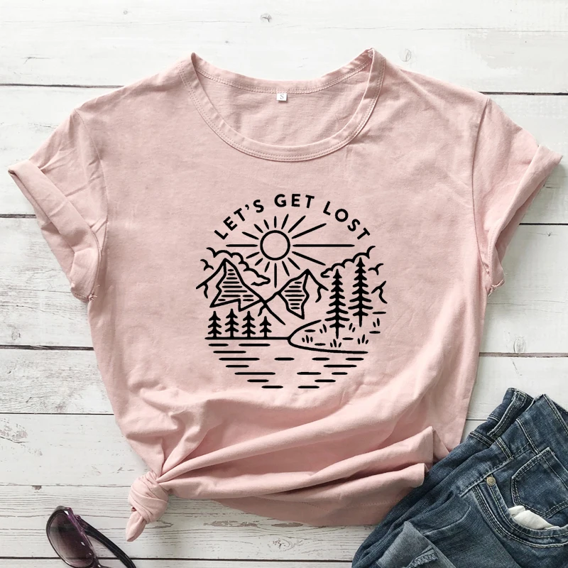 

Let's Get Lost Cotton T-shirt Funny Unisex Short Sleeve Lake Life Tshirt Aesthetic Women Graphic Adventure Camping Top Tee Shirt