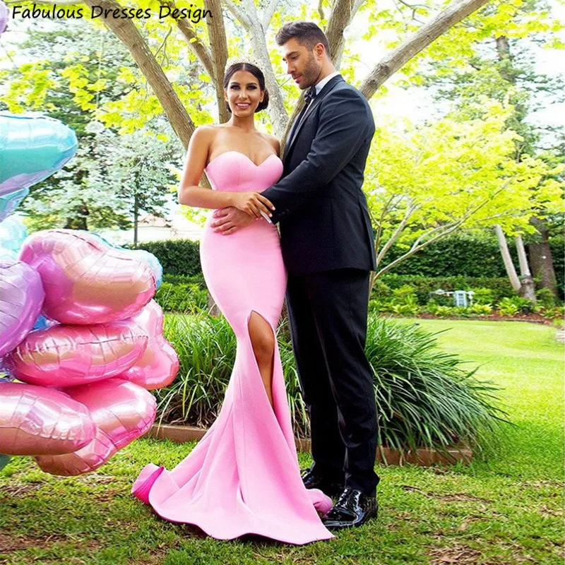 

Sexy Split Strapless Sweetheart Bridesmaid Dresses Mermaid 2021 Sweep Train Long Bridal Guest Dress Maid Of Honor Vestidos