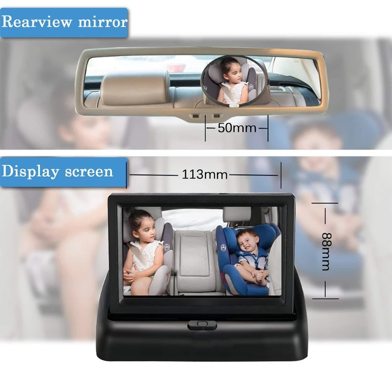 Espejo de asiento de coche para beb&eacute;, Monitor de asiento trasero de seguridad para ni&ntilde;os con visi&oacute;n nocturna-5