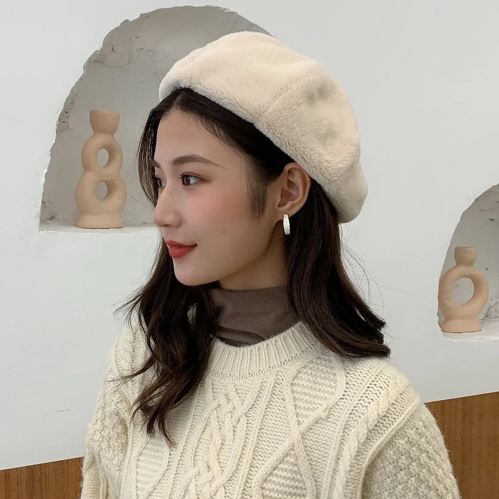 Модная женская шапка зимние однотонные шерстяные береты милые и теплые