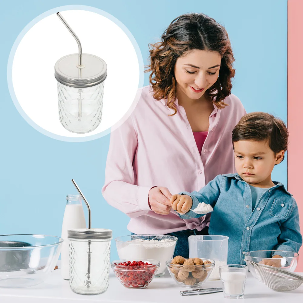 

1 Set With Straw Drink Bottle Mason Container (Transparent)