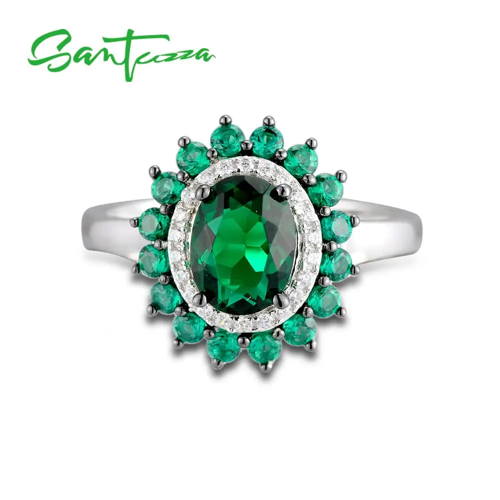 SANTUZZA, серебряные кольца для женщин, подлинные, 925 пробы, серебряные, Роскошные, сверкающие, Овальные, зеленые шпинели, модные, вечерние, кольца, хорошее ювелирное изделие