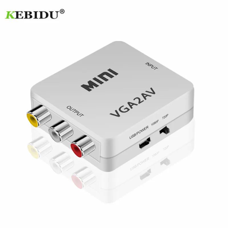 KEBIDU HD VGA2AV/CVBS адаптер VGA в AV RCA аудио преобразователь 3 5 мм для ПК к телевизору
