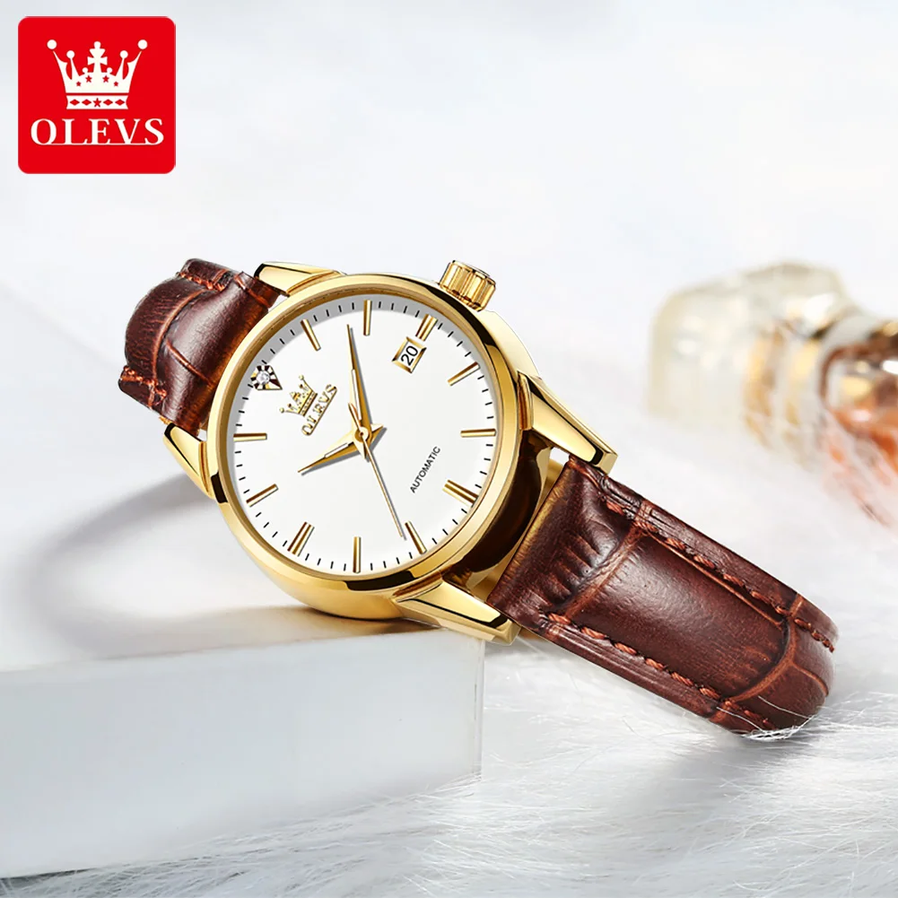 Enlarge OLEVS New  Automatic Mechanical Luxury Women Watch 3ATM Waterproof Leather Watches Ladies Watches Clock Relogio Feminino+Box