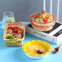 nordic creative embossed ceramic bake pan bowl set binaural fruit vegetable oven bake plate