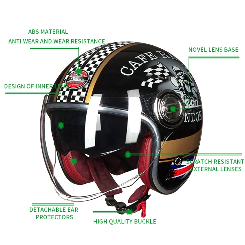 Мотоциклетный шлем BEON 3/4 для мужчин и женщин винтажный мотоциклетный с открытым