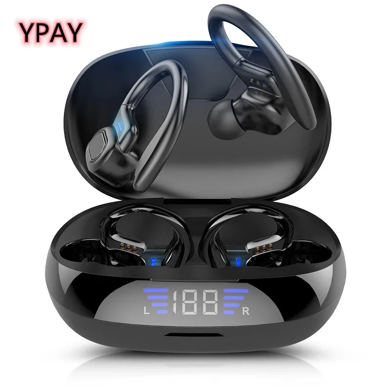

Sport Ear Hook LED Display Wireless Headphones HiFi Stereo Earbuds Waterproof Headsets TWS Bluetooth Earphones with Microphones